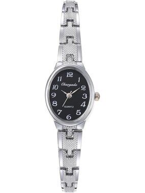 Women's Silver Black Analog Quartz Oval Bracelet Elegant Adjustable Dainty Watch
